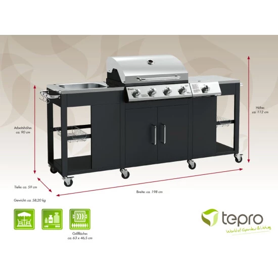 Bester Verkauf 🔥 Tepro Gasgrill-Küche Outdoorküche "Petersburg" Mit Waschbecken Und Seitenkocher, 4 + 1 Brenner 🔔 15 Bester Verkauf 🔥 Tepro Gasgrill-Küche Outdoorküche "Petersburg" Mit Waschbecken Und Seitenkocher, 4 + 1 Brenner 🔔 – Bild 13
