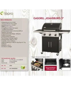 Bester Verkauf 👍 Tepro Gasgrill Keansburg 3 SE, 3-Brenner, 2x 3,2kW Und 1x 4,2kW Powerzone, Gussrost, Abklappbare Seitenablagen 😀 -Tepro Verkaufsladen unnamed file 301