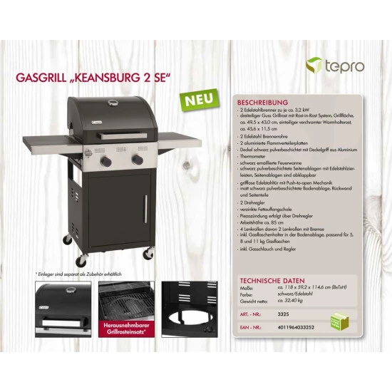 Auslauf 🛒 Tepro Gasgrill Keansburg 2 SE, 2-Brenner, Gussrost, Abklappbare Seitenablagen 👏 6 Auslauf 🛒 Tepro Gasgrill Keansburg 2 SE, 2-Brenner, Gussrost, Abklappbare Seitenablagen 👏 – Bild 4