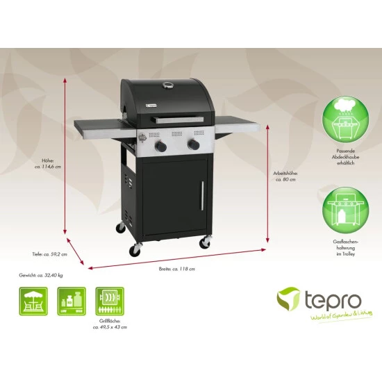 Auslauf 🛒 Tepro Gasgrill Keansburg 2 SE, 2-Brenner, Gussrost, Abklappbare Seitenablagen 👏 7 Auslauf 🛒 Tepro Gasgrill Keansburg 2 SE, 2-Brenner, Gussrost, Abklappbare Seitenablagen 👏 – Bild 5